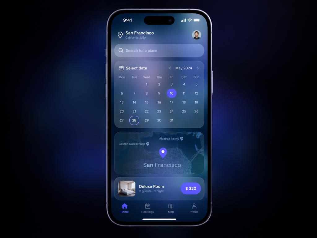 Bookly booking app with calendar and map